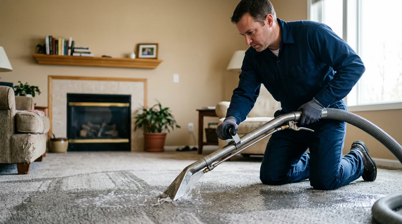 Water damage restoration technician working near Pontiac, IL